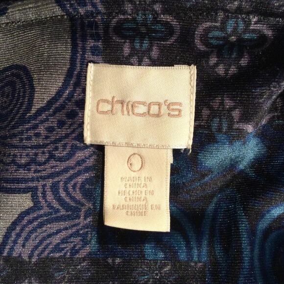 Chico's size 0 Velvet Midnight Patchwork 3/4 Sleeve Paisley Print Tunic Top S - Picture 4 of 6